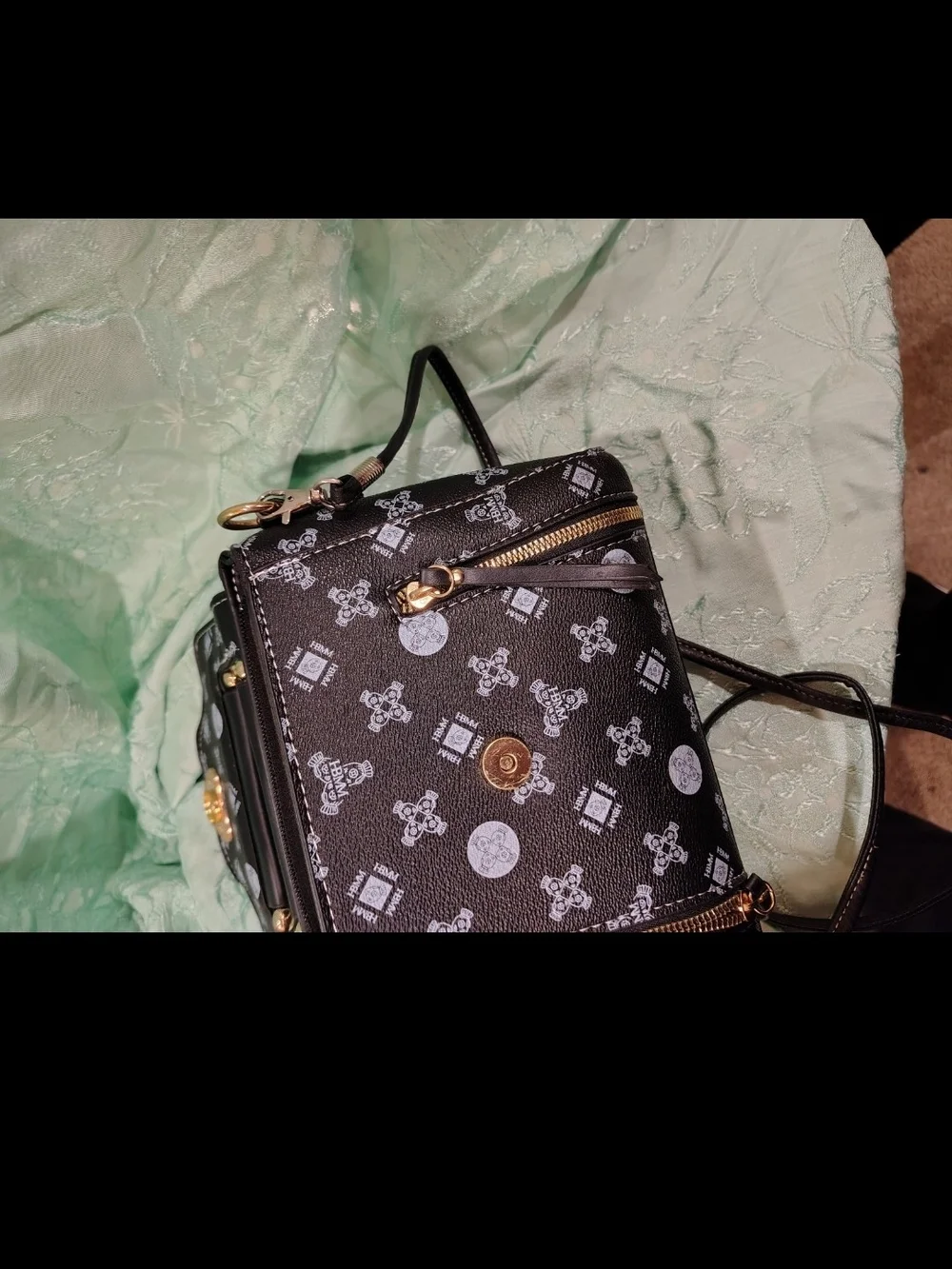 Black Heart Emblem Mini Satchel Handbag
